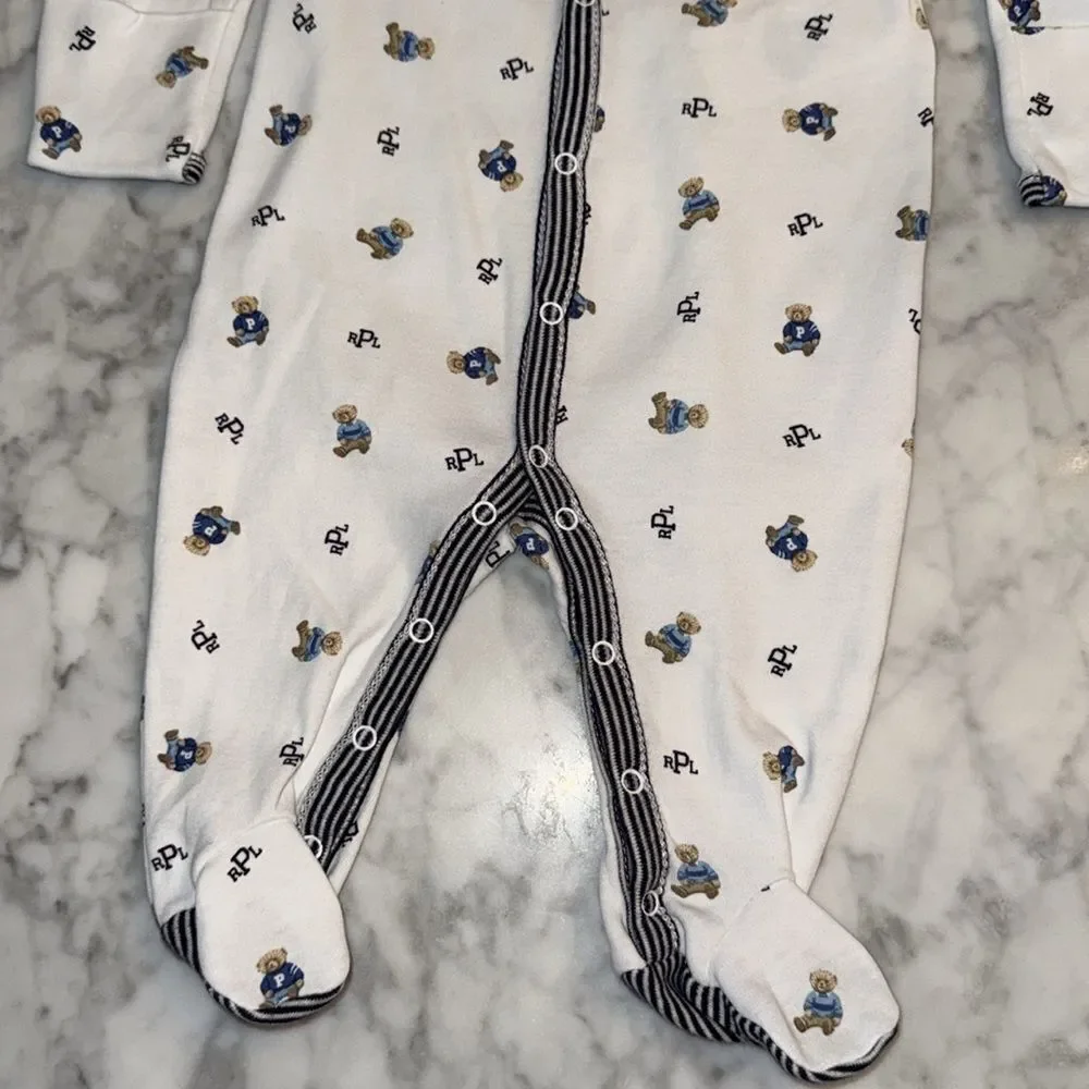 RALPH LAUREN LOGO TEDDY FOOTIE 3M